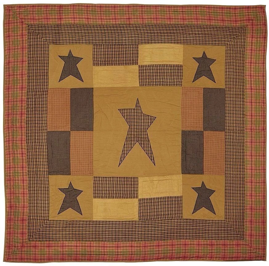 Edredón Stratton Full Queen cosido a mano Country Star retazos caqui rojo verde Foto 3 de 4