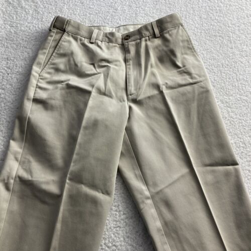 LL Bean Mens 32x30 Natural Fit Flat Front Khaki Pants Expandable Waist - Picture 2 of 8