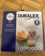 NIOB Vtg Duralex 9 pc Tempered Glass Nesting Bowl Set 9680, 2-1/2" to 9", France