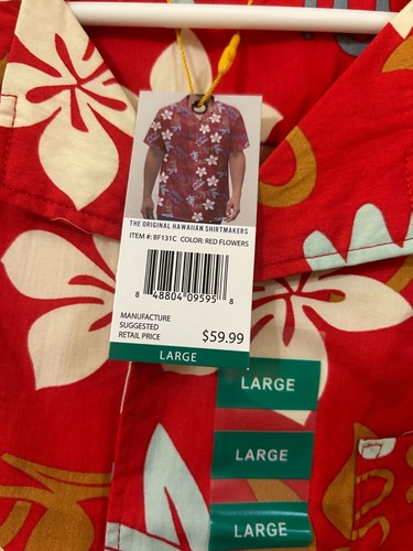 Men's Hawaiian Shirt Barefoot in Paradise NWT Floral Tropical Resort Wear L/XXL - Picture 4 of 4
