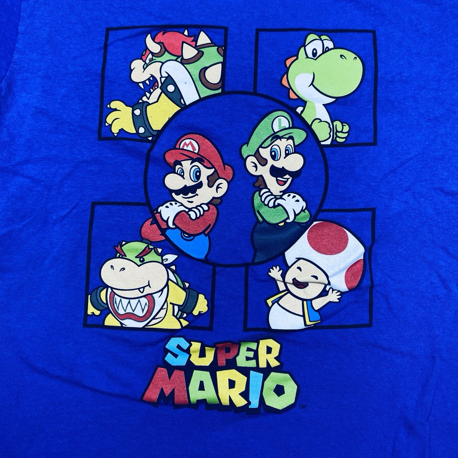 Super Mario 2XL Blue T-Shirt featuring Luigi Bowser Yoshi Toad FLAW Design