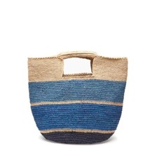 Mar Y Sol Camden Ombre Stripes Raffia Carryall Handheld Tote Beach Bag - Navy