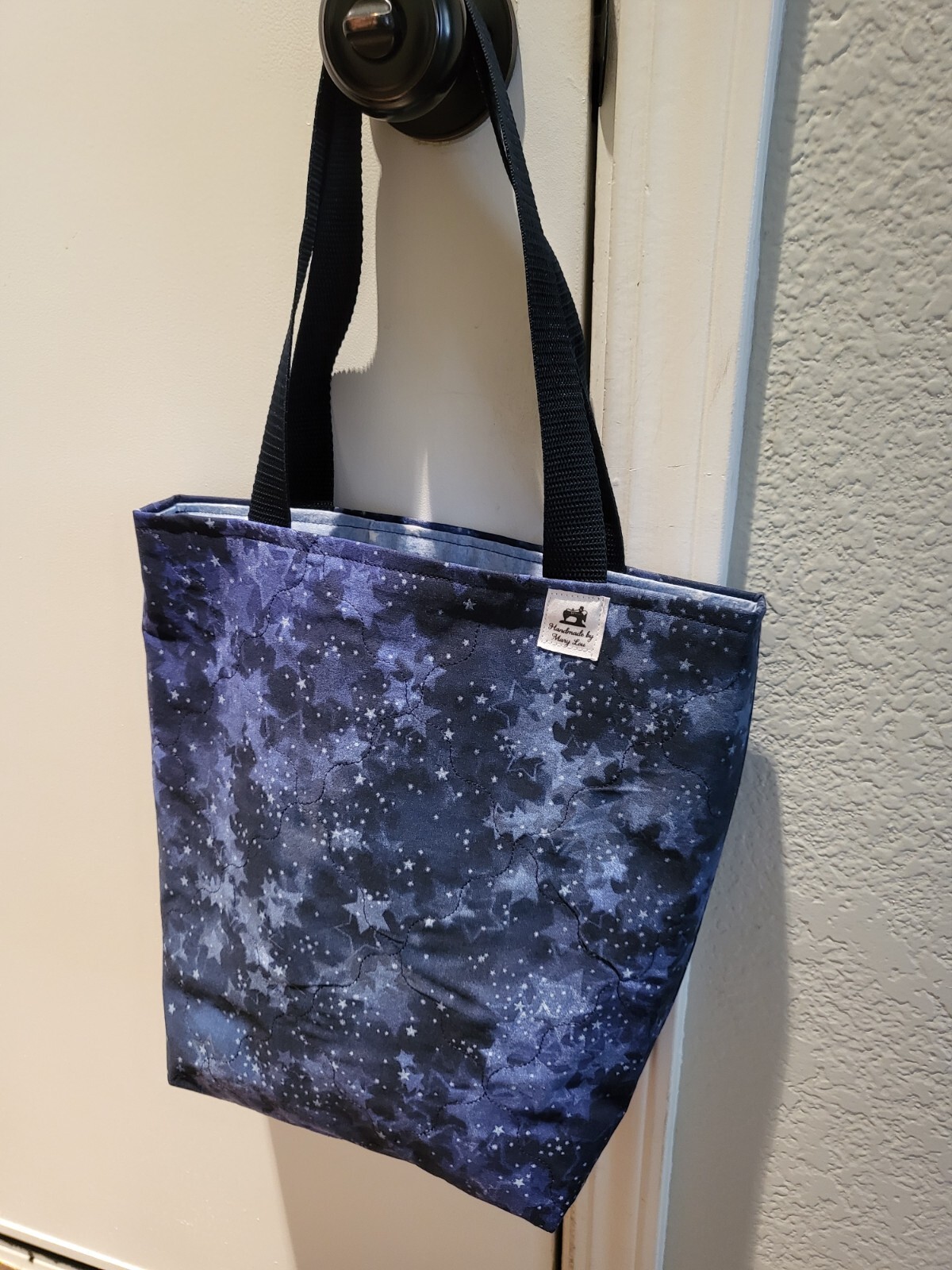 Handcrafted blue cotton tote bag with star design-image
