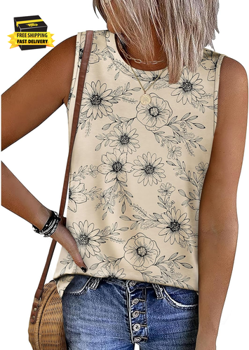 Womens Tank Tops Loose Casual Summer Tops Crew Neck Basic Sleeveless Shirts Tren