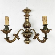 Applique vintage antico in legno laccato verde barocco lampada da parete a 2luci