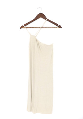 ENZA COSTA Silk Rib Asymmetrical Mini Dress Silver Cloud M (2) $215 C1