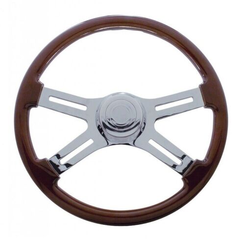 Freightliner 1989-2006 18" Mahogany Steering Wheel With Four Chrome Spokes - Afbeelding 1 van 3