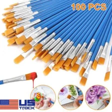 100Pcs Artist Paint Flat Brushes Set Acrylic Oil Watercolour Painting Craft Art