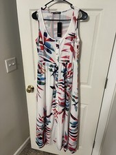 NWT Womens Sheilay White Buttoned Tropical Pattern Maxi Dress Size Small