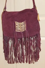 NEW! NWT! RAJ Purple Suede Fringe Boho Hobo Wide Strap Flap Shoulder Bag $200