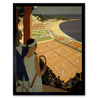 Monte Carlo Monaco Tennis Vintage Wandkunstdruck gerahmt 12x16