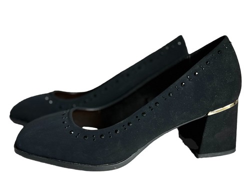 ANDIAMO Women’s Black Faux Suede Heel Slip On Shoes Gold Accent Sequins Size 8M - Picture 6 of 24