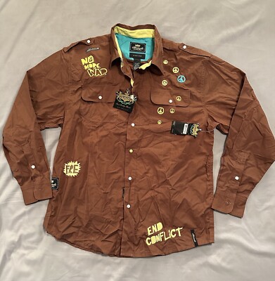 Vintage Rare AKADEMIKS AKDMKS BUTTON UP SHIRT MEN M Peace Keeper