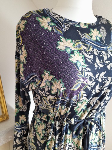 White Stuff Dress Size 14 floral Leaf day blue purple cream Tie Waist midi - Picture 3 of 17