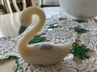 Vtg Fenton Satin Custard Glass Swan Hand Painted Blue Flowers Marked Signed 4"