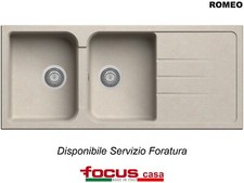 Lavello cucina Made in Italy Romeo 2 vasche e gocciolatoio cm 116x50 Avena