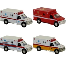 RI Novelty - Pull Back Die-Cast Metal Vehicles - SET OF 4 RESCUE AMBULANCES