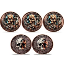 5pcs Stoic Memento Mori Challenge Coin Set Skull Hourglass Time Is Limited Token