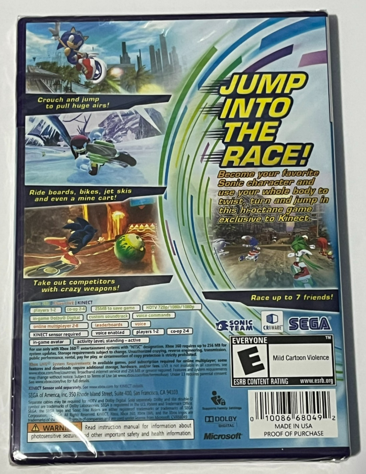 Sonic Free Riders (Microsoft Xbox 360, 2010) 10086680492| eBay