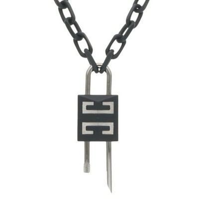 Givenchy Padlock Padlock Chain Necklace Men's Black x Silver