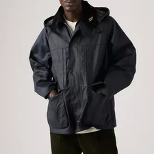 Barbour x Levi's OS Bedale Waxed Jacket M Blue Oversized Streetwear Collab Coat