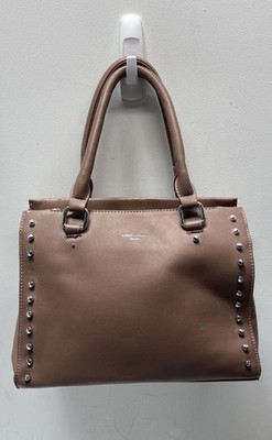 David Jones Paris Taupe Faux Leather Studded Satchel Handbag with Strap