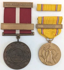 WW2 US Coast Guard Good Conduct & American Defense w/ FLEET Bar Medals XB