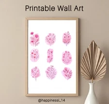 Flower Doodle Watercolor Printable, Artwork, Digital Download Wall Decoration