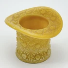 Fenton Yellow Opaque Goldenrod Daisy Button Toothpick Holder Top Hat Small Chip