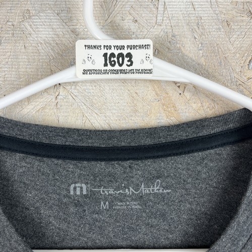 Travis Mathew T-Shirt Adult Mens Medium Pocket Pima Cotton Striped Gray Golf - Picture 5 of 10