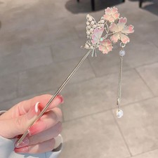 Butterfly Peach Blossom Tassel Hairpin Chinese Style Hanfu Hair Accessory