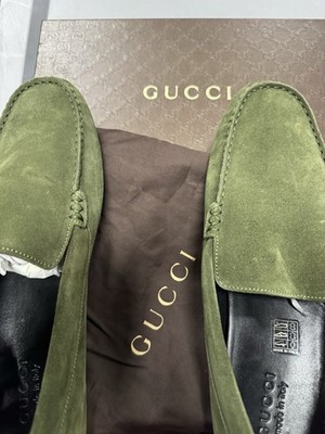 Gucci Olive Green Slip On Loafers Men display picture 1