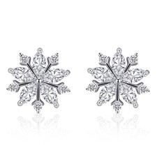 Snowflake Earrings Stud Cubic Zirconia 925 Sterling Silver Earrings...