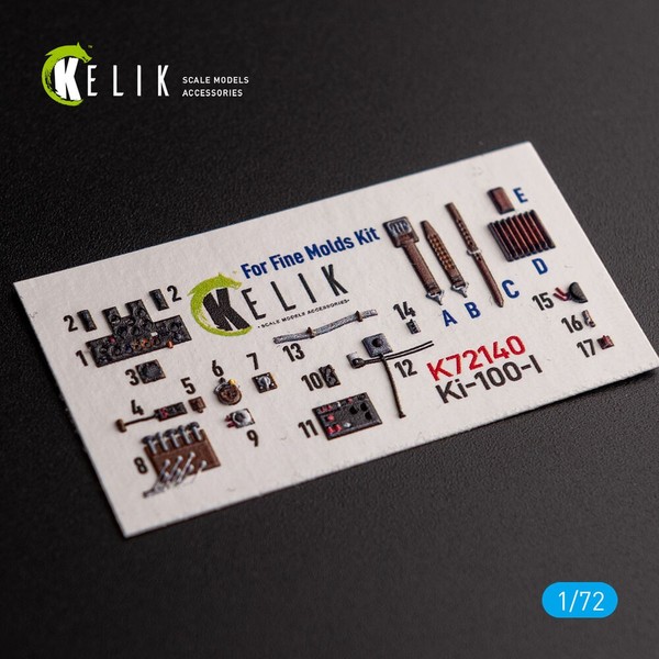 Kelik K72140 - 1:72 Ki-100-I - Interior 3D Decals For Finemolds Kit - Neu-image