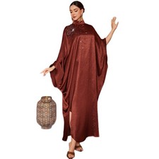 Beaded Islamic Kaftan Abaya Muslim Long Dress Batwing Sleeve Formal Wedding Gown