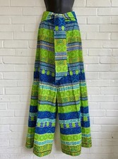 Alex Colman Vintage Boho Green and Blue Wide Leg Palazzo Pants SZ 26 XS EUC