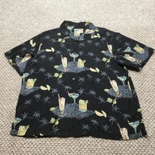 Paradise Found Shirt Mens XL Hawaiian Cocktail Print Camp Button Up Vintage
