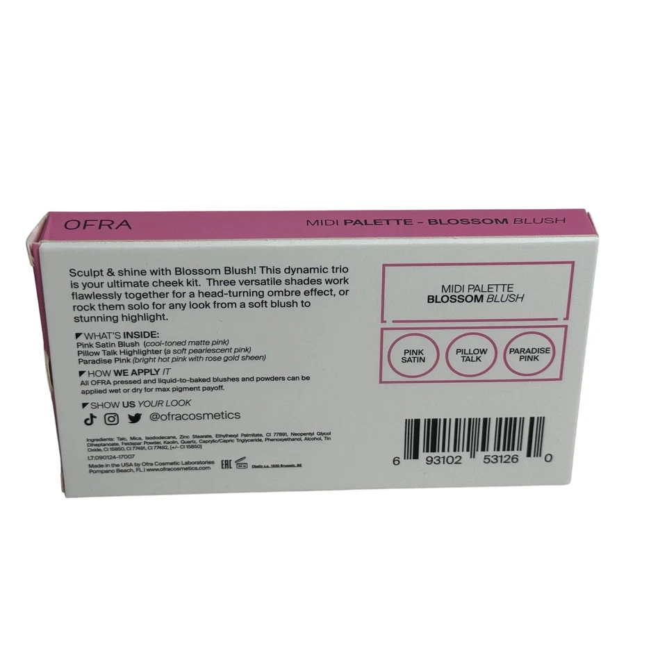 OFRA Midi Blush Palette Blossom Pink Satin Pillow Talk Paradise Pink NIB - Изображение 3 из 4