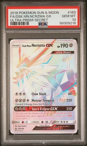 Pokemon Dusk Mane Necrozma Gx Ultra Prism 163/156 Secret Rare PSA 10 Gem Mint