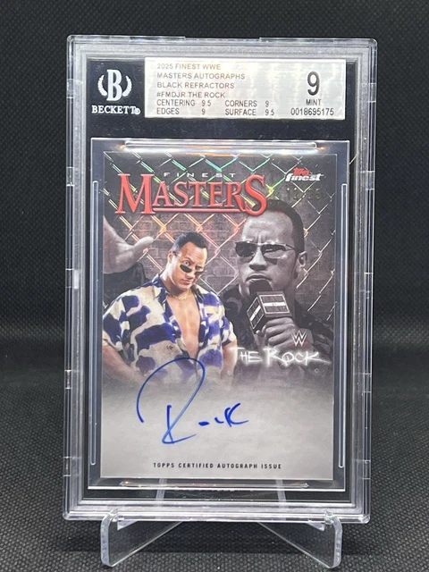 🔥 The Rock 2025 Topps Finest WWE Masters On Card Auto Black /25 BGS 9 🔥