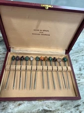 Vintage Precious Stone Hors d’oeuvre Picks Brazil Made For Neiman Marcus