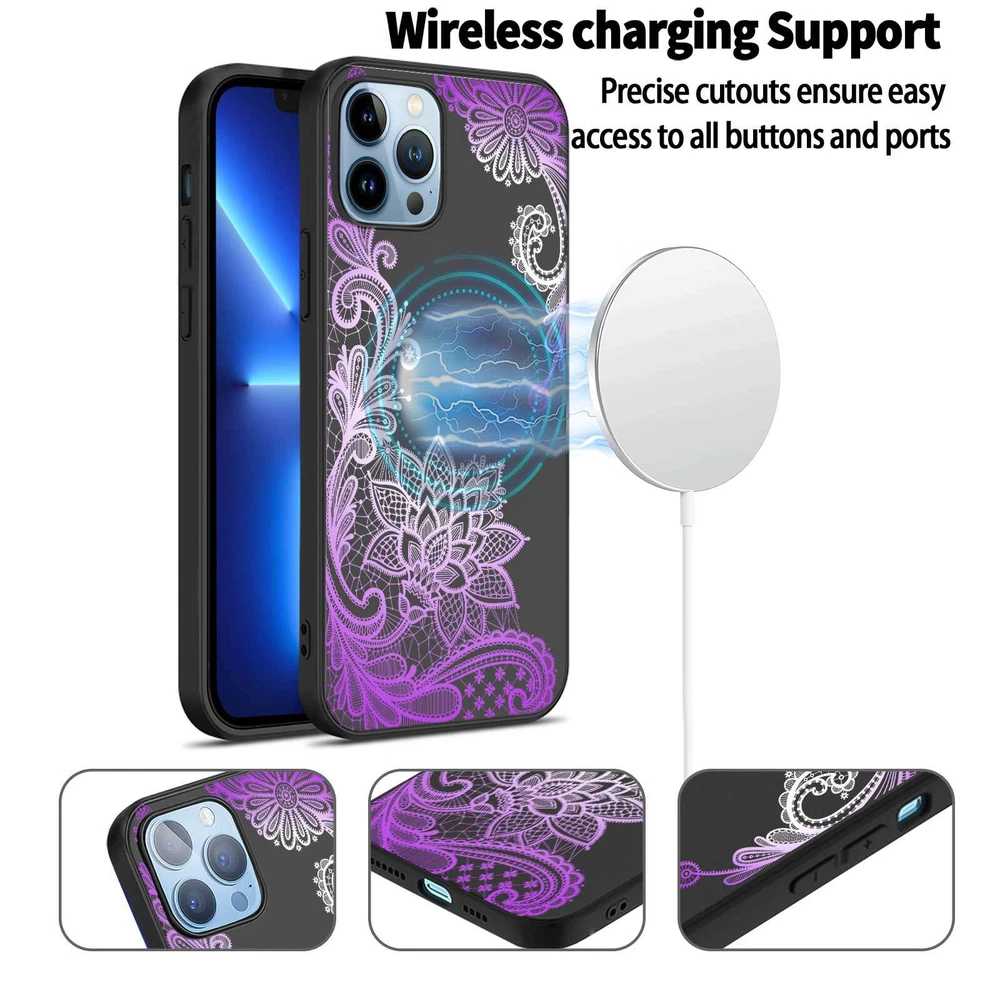 Phone Case For Apple iPhone 14 Pro Max 13 12 15 Flower Lace Protective TPU Cover