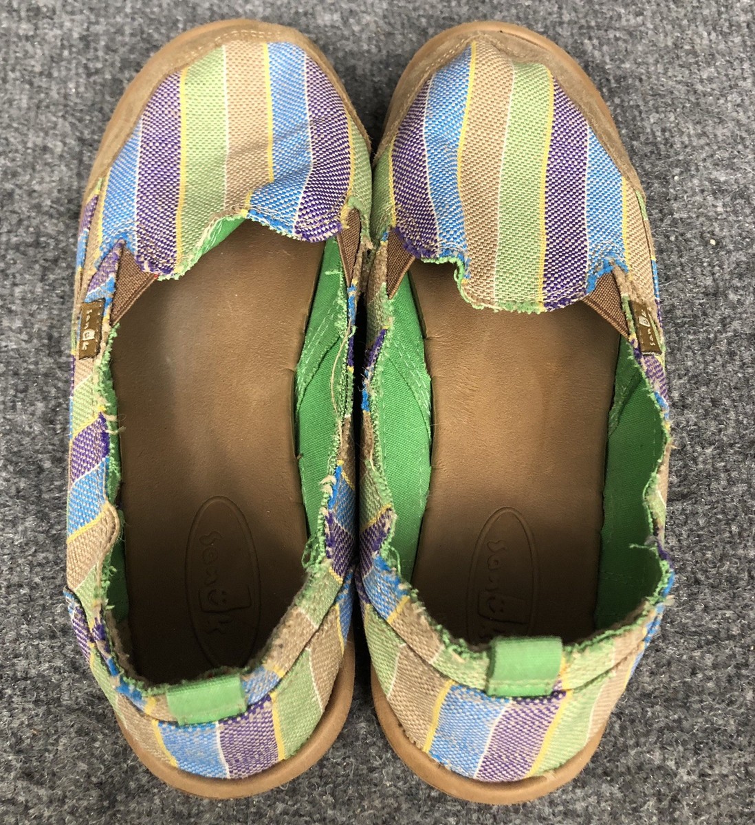 SANUK Colorful Striped Canvas W/Leather Loafers Flats Sandals Sz 7