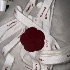 Authentic Chanel Camellia flower  1.5 Yard ribbon Edge White Burgundy/Red Color