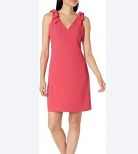 Eliza J Size 16 Scuba Midi Sheath Dress Red Shoulder Bow V Neck Sleeveless NEW