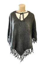 New Wrangler Gray Poncho Fringed V-neck Women's Sz Small NWT Retro Shawl Pull On