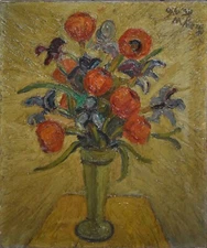 MARTIN KAINZ-NY Modernist-Original Signed Oil-Impasto Floral Bouquet Still Life