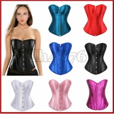 Sexy Satin Overbust Corset Women Bustier Slimming Plus Size Lace Up Lingerie Top