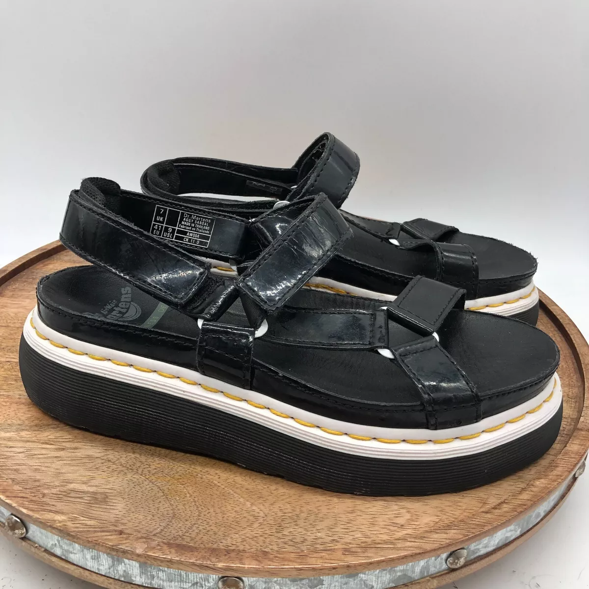 Dr. Martens Agyness Deyn Aggy Sandals Black Patent Leather Platform Womens 9 Y2K