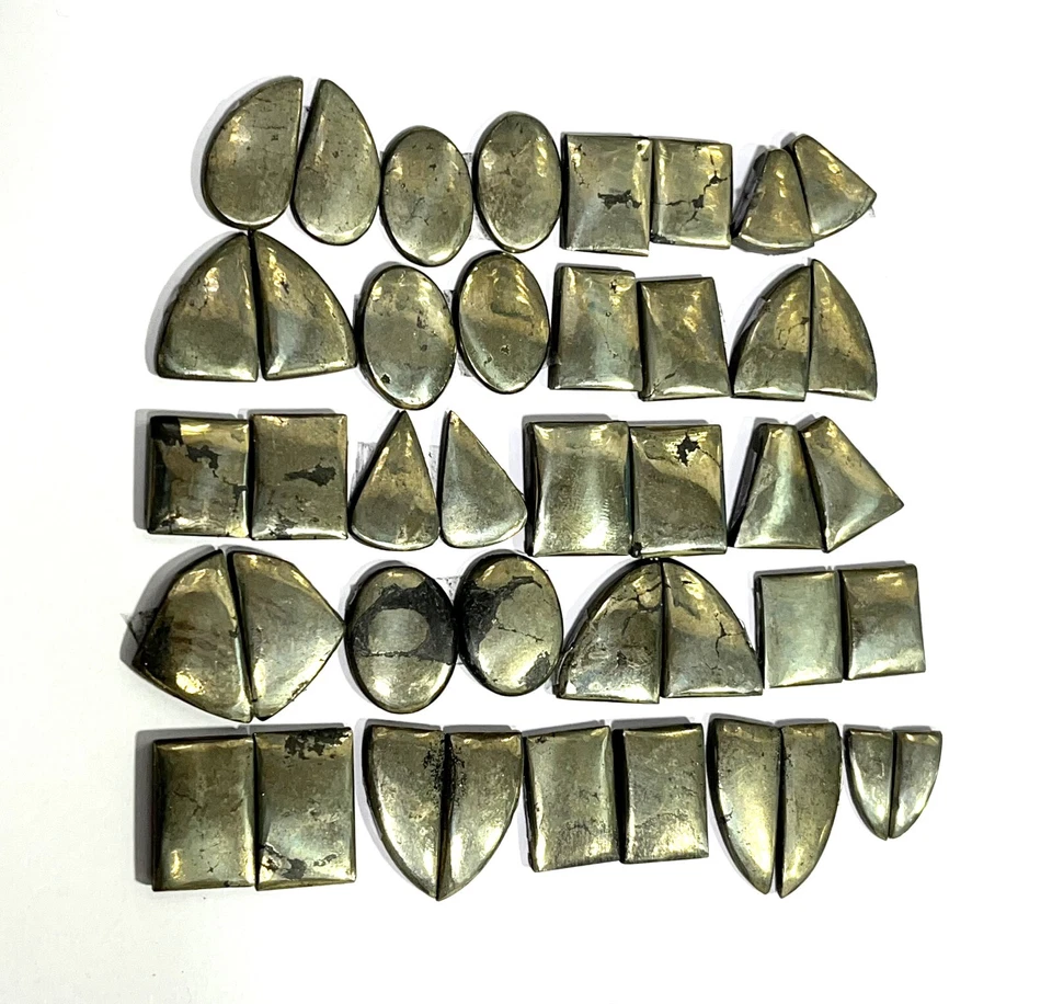 10 Pairs Natural Apache Gold Pyrite Cabochon Gemstones Lot Size 14 To 22 MM Long - Image 3 of 4